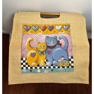 Vintage Burlap Tote Bag I Love Cats